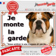 Bulldog Anglais tricolore, Plaque portail "Je Monte la Garde, risques périls" pancarte Bouledogue 3 couleurs résiste intempéries