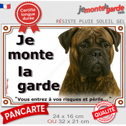 Bullmastiff Bringé Tête, Plaque portail extérieure "Je Monte la Garde, entrez à risques périls" photo résiste intempéries