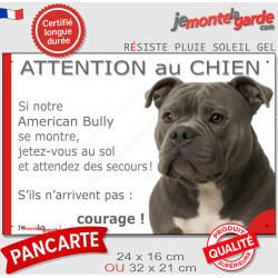 American Bully bleu gris, plaque humour "Attention au Chien, Jetez Vous au Sol" 2 tailles JET D