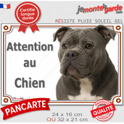 American Bully gris bleu, plaque extérieure "Attention au Chien" 2 tailles LUX D