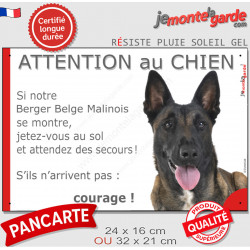 Berger Belge Malinois, plaque portail humour "Attention au Chien, Jetez Vous au Sol, courage" photo résiste intempéries