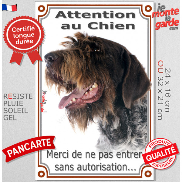 Griffon Korthals Tête, plaque extérieure portail verticale "Attention au Chien, entrez pas sans autorisation" pancarte photo