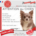 Chihuahua Lilas poils longs, plaque humour "Attention au Chien, Jetez Vous au Sol, courage" 2 tailles JET