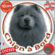Chow-Chow gris bleu Tête, sticker autocollant rond "Chien à Bord" Disque adhésif vitre voiture photo résiste intempéries