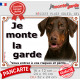 Dobermann marron chocolat et Feu Tête, Plaque portail "Je Monte la Garde, entrez à vos risques périls" photo résiste intempéries