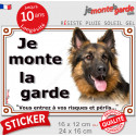 Berger Allemand poils longs, autocollant extérieur "Je Monte la garde, risques périls" 2 Tailles D