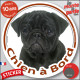 Carlin Noir, sticker autocollant rond "Chien à Bord" Disque adhésif vitre voiture photo résiste intempéries