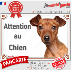 Pinscher Fauve marron Tête, Plaque portail extérieure "Attention au Chien" photo race résiste intempéries