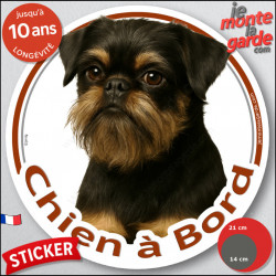 Griffon Belge noir et feu, sticker autocollant rond "Chien à Bord" disque photo adhésif vitre voiture résiste intempéries