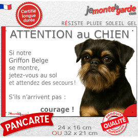 Griffon Belge noir et feu, plaque portail humour "Attention au Chien, Jetez Vous au Sol attendez secours, courage" photo, résist