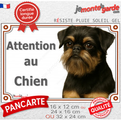 Griffon Belge noir et feu, plaque portail extérieure "Attention au Chien" photo race résiste intempéries