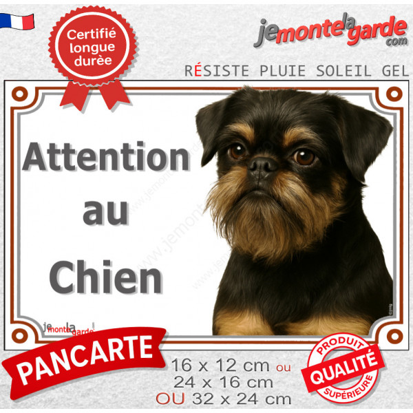 Griffon Belge noir et feu, plaque portail extérieure "Attention au Chien" photo race résiste intempéries