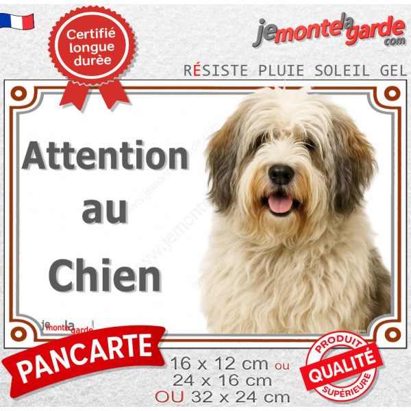 Nizinny crème charbonné, plaque extérieure portail "Attention au Chien" photo Berger Polonais Plaines, résiste intempéries