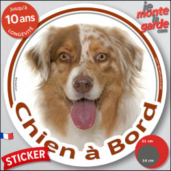 Berger Australien Rouge Merle, sticker autocollant rond "Chien à Bord" Disque Aussie vitre auto, adhésif voiture Aussie