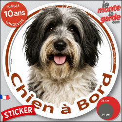 Schapendoes Neerlandais noir, disque photo autocollant "Chien à Bord" Sticker adhésif rond vitre voiture résiste intempéries