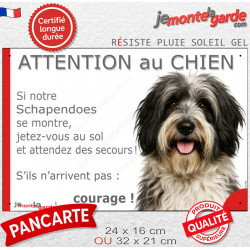 Schapendoes Neerlandais noir, plaque extérieure humour "Attention au Chien, Jetez Vous au Sol, attendez secours, courage" photo 