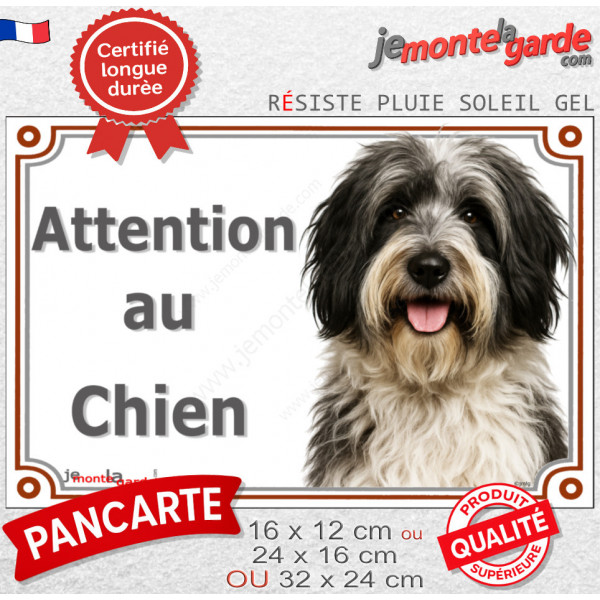 Schapendoes Neerlandais noir et blanc, plaque extérieure portail "Attention au Chien" photo résiste intempéries