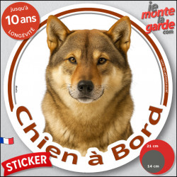 Shikoku sésame rouge, disque photo autocollant "Chien à Bord" Sticker adhésif rond vitre voiture résiste intempéries