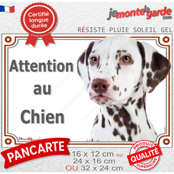 Dalmatien marron foie, plaque portail extérieure "Attention au Chien" photo résiste intempéries