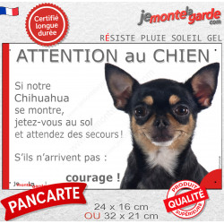 Chihuahua noir et feu poil court, plaque humour "Jetez Vous au Sol, Attention au Chien" 2 tailles JET D