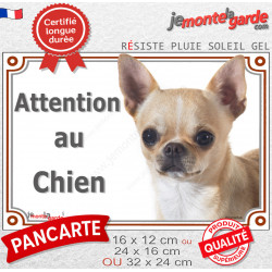 Chihuahua beige poils courts, plaque portail photo "Attention au Chien" 3 tailles LUX D