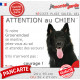 Berger Belge Groenendael noir, plaque portail humour "Attention au Chien, Jetez Vous au Sol, courage" photo résiste intempéries