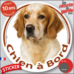Setter Anglais belton orange, sticker autocollant rond "Chien à Bord" Disque photo adhésif voiture vitre résiste intempéries