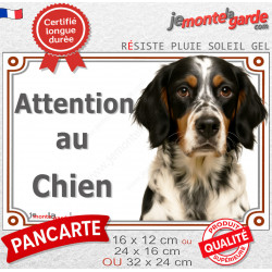 Setter Anglais tricolore Tête, plaque portail extérieur "Attention au Chien" photo porte rue entrée résiste intempéries