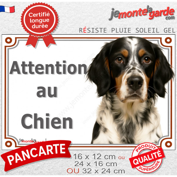 Setter Anglais tricolore Tête, plaque portail extérieur "Attention au Chien" photo porte rue entrée résiste intempéries
