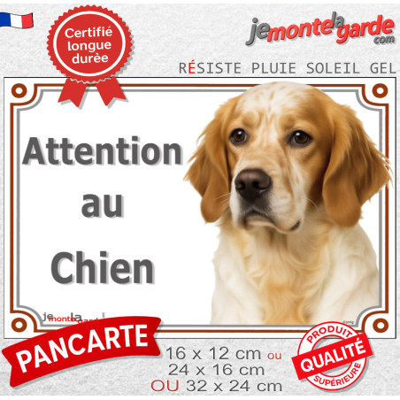 Setter Anglais belton orange Tête, plaque portail "Attention au Chien" photo porte rue entrée, résiste pluie soleil gel, idée ca