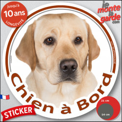 Labrador sable, sticker autocollant rond "Chien à Bord" Disque photo adhésif vitre voiture résiste intempéries