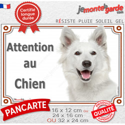 Berger Blanc Suisse Tête, plaque portail extérieure "Attention au Chien" photo résiste intempéries