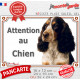 Cocker Anglais tricolore noir, blanc et feu, plaque extérieure portail "Attention au Chien" photo résiste intempéries