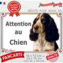 Cocker Anglais tricolore, plaque photo extérieure portail "Attention au Chien" 3 tailles LUX D