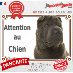 Shar-Peï marron chocolat, plaque portail "Attention au Chien" pancarte panneau photo Sharpei brun