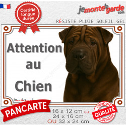 Shar-Peï marron chocolat, plaque portail "Attention au Chien" photo Sharpei brun résiste intempéries