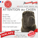 Shar-Peï lilas chocolat dilué, plaque portail humour "Attention au Chien, Jetez Vous au Sol" 2 tailles D