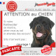 Rottweiler foncé, Panneau extérieur "Attention au Chien, jetez-vous au sol, attendez secours !" photo Rott sombre portail