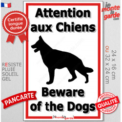 Plaque Portail Verticale "Attention aux Chiens" Bilingue Liseré Rouge 2 tailles D
