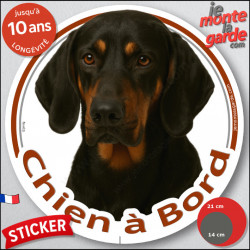 Bruno du Jura, disque photo autocollant "Chien à Bord" Sticker adhésif rond vitre voiture résiste intempéries