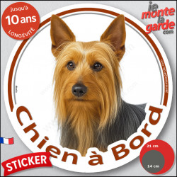 Silky Terrier Australien, disque photo autocollant "Chien à Bord" Sticker adhésif rond vitre voiture résiste intempéries
