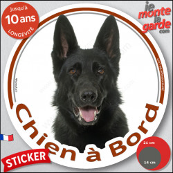 Berger Allemand poils courts tout noir, sticker autocollant rond "Chien à Bord" voiture auto vitre disque adhésif photo
