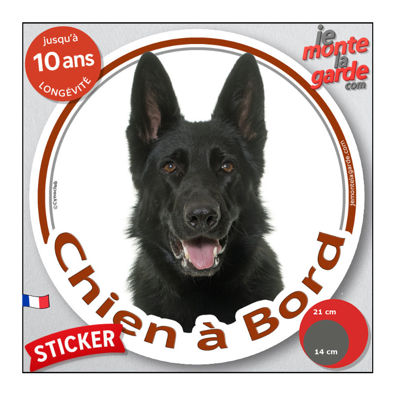 Berger Allemand poils courts tout noir, sticker autocollant rond "Chien à Bord" voiture auto vitre disque adhésif photo