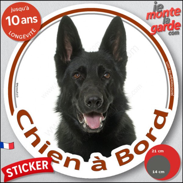 Berger Allemand poils courts tout noir, sticker autocollant rond "Chien à Bord" voiture auto vitre disque adhésif photo