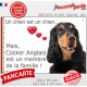 Cocker Anglais Noir et Feu, plaque "Un chien est Membre de la Famille" photo idée cadeau cadre résiste intempéries