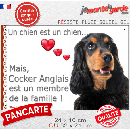 Cocker Anglais Noir et Feu, plaque "Un chien est Membre de la Famille" photo cadre, résiste pluie soleil gel, idée cadeau