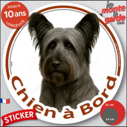 Skye Terrier gris acier, disque photo autocollant "Chien à Bord" Sticker adhésif rond vitre voiture résiste intempéries
