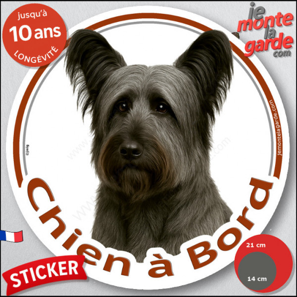 Skye Terrier gris acier, disque photo autocollant "Chien à Bord" Sticker adhésif rond vitre voiture résiste intempéries