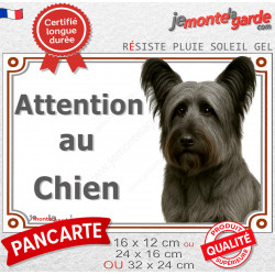Skye Terrier gris acier, plaque extérieure portail "Attention au Chien" photo résiste intempéries