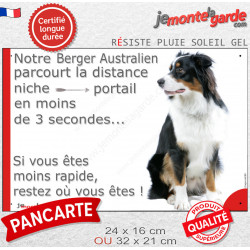 Berger Australien Tricolore Noir Assis, Plaque Portail "distance niche-portail 3 secondes" humour photo résiste intempéries